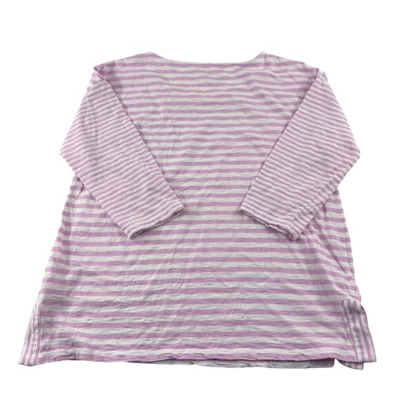 Talbots Petite Lp Lavender & White Striped Cotton Top 3/4 Sleeves Knit Cotton - Picture 4 of 5